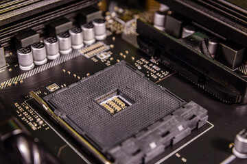 Fototapeta na wymiar Closeup of new modern computer motherboard