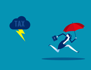 Businesswoman running away from tax. Tax avoidance