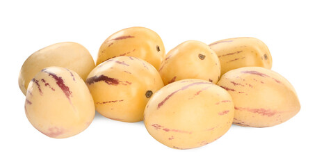 Fresh ripe pepino melons on white background