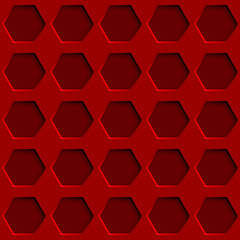 Abstract seamless pattern with hexagon holes in red colors
