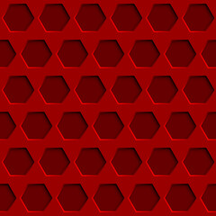 Abstract seamless pattern with hexagon holes in red colors