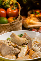 Bakso or baso is an Indonesian meatball, Its texture is similar to the Chinese beef ball, fish ball, or pork ball. The word bakso refer the complete dish of beef broth soup, noodle, tofu and bok choy.