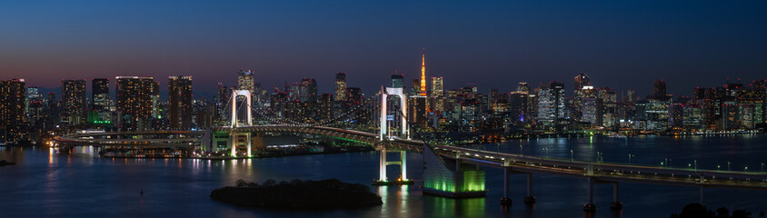 Fototapeta na wymiar Ultra wide panorama image of Tokyo cityscape at night.