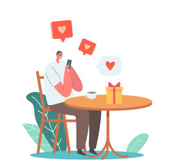 Online Date, Man Chatting via Smartphone Application Sending Messages to Woman in Social Media Internet Network