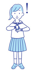 驚いた表情のセーラー服の女子中高生