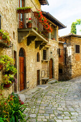 Fototapeta na wymiar An alley in the medieval town of Montefioralle Florence Tuscany Italy