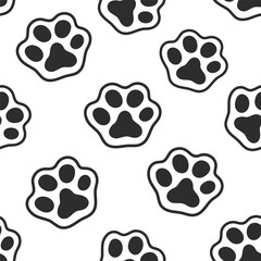 Fototapeta premium Footprint. Pet tracks. The paws of a cat or dog. Seamless background.