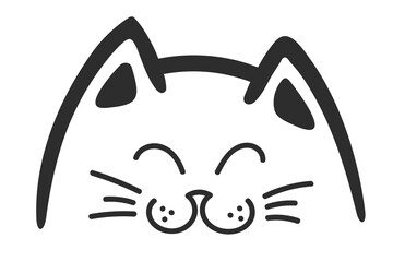 The head of a cat with narrowed eyes. Hand drawing. Outline.