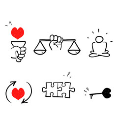 hand drawn doodle Icons Related to Harmony to Relationships, Interaction isolated
