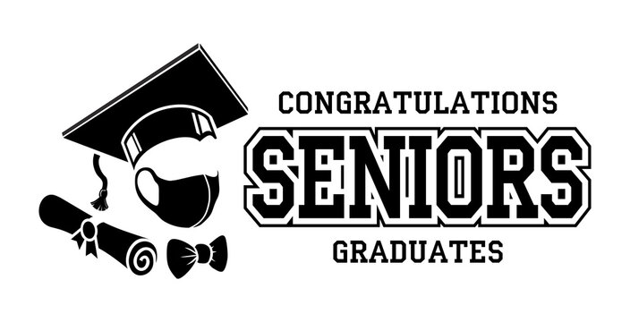 Graduation Class of 2021. Congratulations virus surviving seniors.Text for design, greetings, t-shirts, party, high school or college graduates. Vector on transparent background