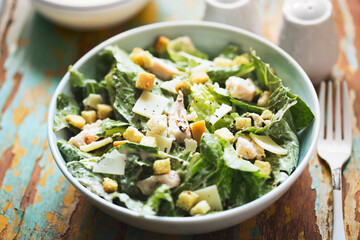 Chicken Caesar salad with parmesan and croutons