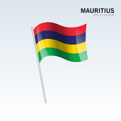 Mauritius waving flag isolated on gray background
