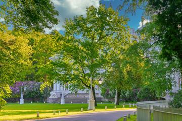 Fragment of the Elagin Palace in park on a summer sunny morning in Petersburg