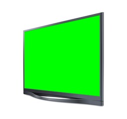 Realistic TV LCD screen mockup. Panel with green screen on background. Vector illustration
