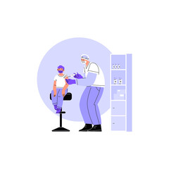 The kids doctor vaccinates the child. A boy getting his covid vaccine shot