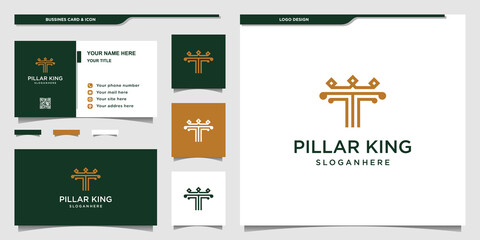 Kreative pillar king logo and business card design Premium Vector