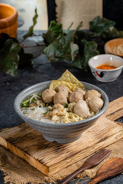 Bakso or baso is an Indonesian meatball, Its texture is similar to the Chinese beef ball, fish ball, or pork ball. The word bakso refer the complete dish of beef broth soup, noodle, tofu and bok choy.