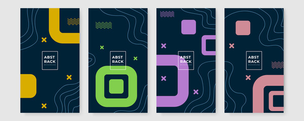 Set of abstract creative Memphis geometric universal artistic templates background. Good for poster, card, invitation, flyer, cover, banner, placard, brochure and other graphic design