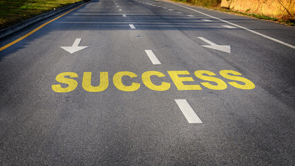 Road to success with direction. Productive business concept and achievement recovery idea