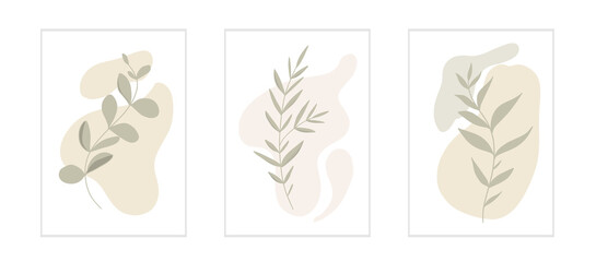 Botanical wall art vector set. Drawing with abstract shape. Abstract Plant. Art design for print, cover, wallpaper. Minimal and natural wall art. Vector illustration.