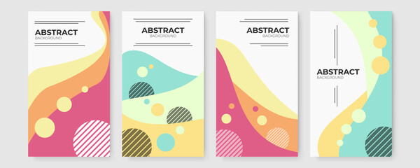 Obraz premium Modern abstract covers set, minimal covers design. Colorful geometric background, vector illustration. Vector set of abstract geometric cover background with minimal trendy style. Memphis abstract art
