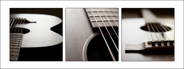 Acoustic guitar triptych detail view
