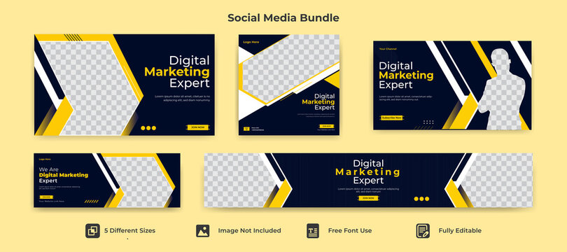 facebook cover banner template social media instagram post youtube cover thumbnail web banner identity bundle package layout