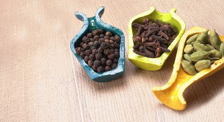 Group of Organic Black pepper isolated on white background. Selective focus and Top view (Flat Lay)