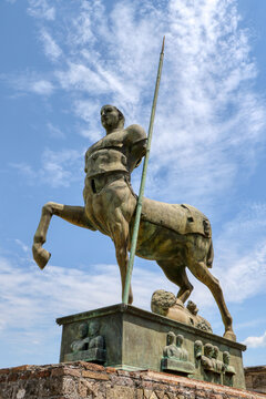 Archaeological Park of Pompeii. Mitoraj centaur statue in the forum. Campania, Italy