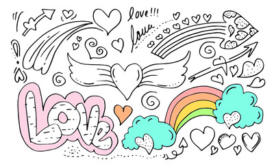 Fototapeta na wymiar Set of love. Hand drawing. Doodle style. for your design.