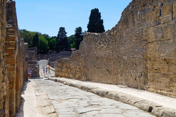 Famous landmark of ancient and historic city temple ruins with columns and walls on archeologic...