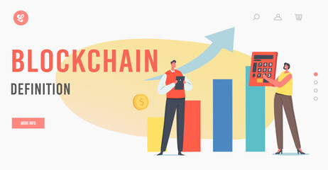 Blockchain Definition Landing Page Template. DeFi, Decentralized Finance, Investment Growth. Businesspeople near Chart