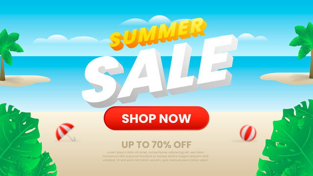 Summer sales background with umbrella and balloon.