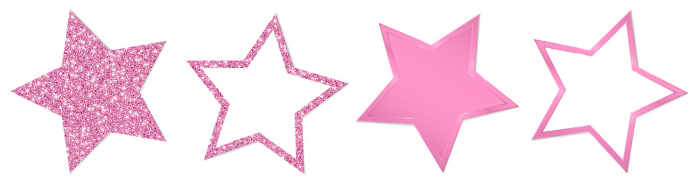 Set Vier Gedrehte Rosa Sterne Glitzer Und Glanz