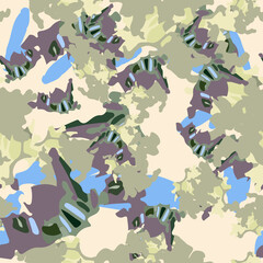 Forest camouflage of various shades of green, blue, beige and brown colors