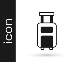 Black Suitcase for travel icon isolated on white background. Traveling baggage sign. Travel luggage icon. Vector