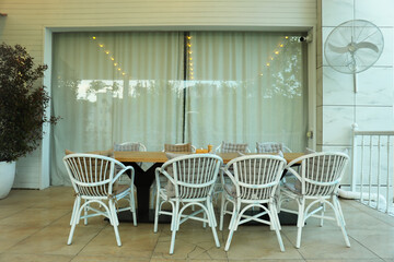 Beautiful restaurant terrace with table for 8 persons