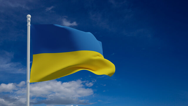 Ukranian flag, waving in the wind - 3d rendering - CGI.