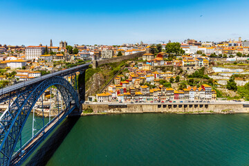 Beautiful panorama of Porto with famous bridge in the foreground, Portugal