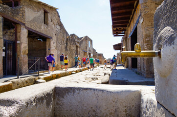 Famous landmark of ancient and historic city temple ruins with columns and walls on archeologic...