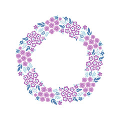 Hand-drawn wreath with white background. Wreath with pink and dark blue. Cute and childish design for fabric, textile, wallpaper, bedding, swaddles or gender-neutral apparel.