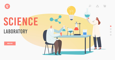 Science Laboratory Landing Page Template. Chemistry Research and Development. Scientists with Chemical Equipment