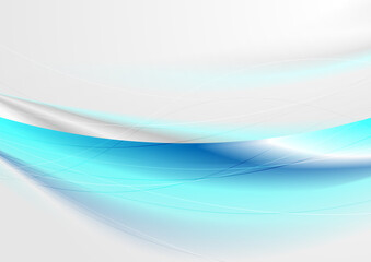 Blue white glossy smooth waves abstract blurred background. Vector design