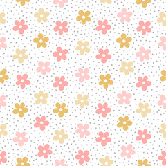 Seamless pattern with pink and yellow flowers