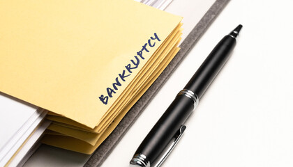 close-up view of ring binder with word BANKRUPTCY written on binding divider