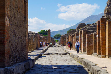 Famous landmark of ancient and historic city temple ruins with columns and walls on archeologic...