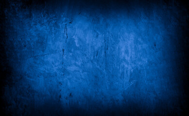 Old wall pattern texture cement blue dark abstract  blue color design are light with black gradient background.
