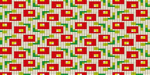 Pixel art. Organic motif, botanical motif background. Seamless pattern.Vector.ピクセルアートのスタイリッシュな有機的パターン