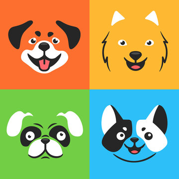 Vector illustration collection face of dogs for cut file print on T-shirt or on Cup. Doodle cartoon in pop art style.