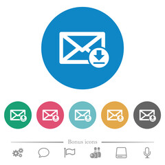 Receive mail flat round icons